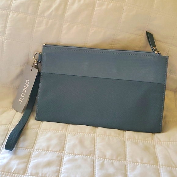 Chico's Handbags - Chicos Wristlet Blue Pull Tie Zipper Closure